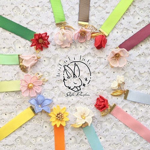 桜のリボンブックマーカー オーガンジー刺繍 しおり ブックマーク 誕生