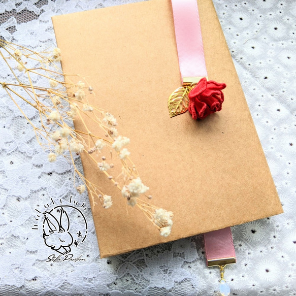 薔薇のリボンブックマーカー オーガンジー刺繍 しおり 誕生花 誕生石 6