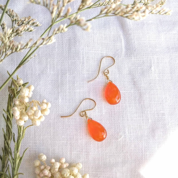 １４kgfオレンジカラーオパールサイズグラデーションロングピアスvega 14kgf オレンジカラーオパールサイズグラデーションロングピアスvega