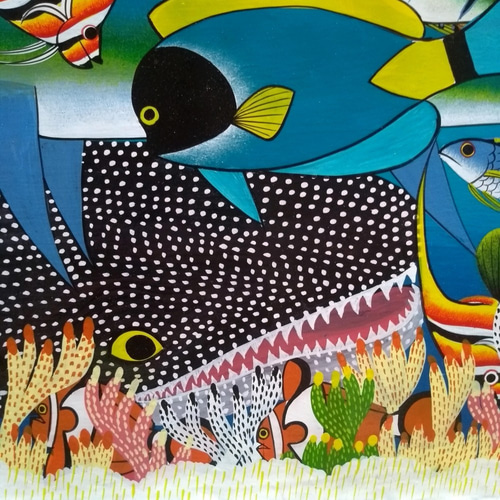 絵画『 Sea world 2 』Big-Tingatinga by Zuberi 52*71㎝ 絵画 Duka La