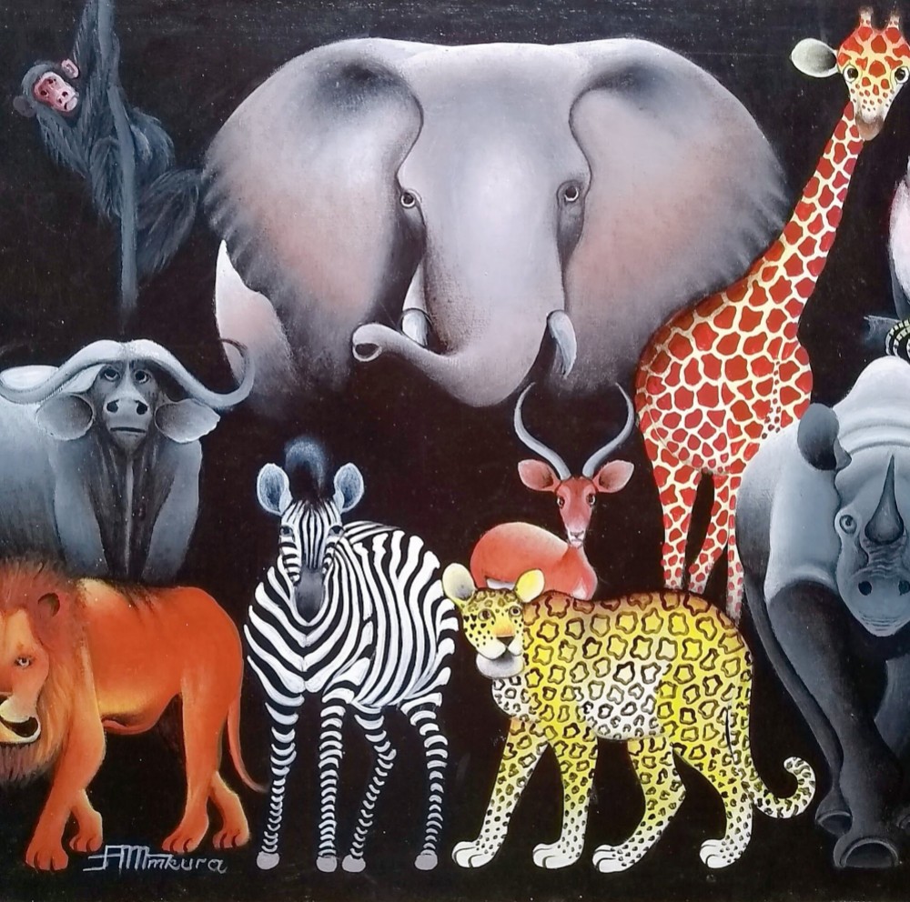 絵画 Tingatinga 20*20cm (12) 絵画 『 All star 』 Medium-Tingatinga by AM Mkura 60*50cm