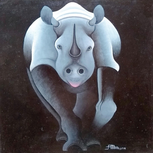 絵画 『 Kifaru 』 Big-Tingatinga by AM Mkura 60*60cm 絵画 Duka La