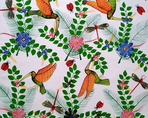 アフリカ絵画 『 Birds and flowers 』ティンガティンガ by