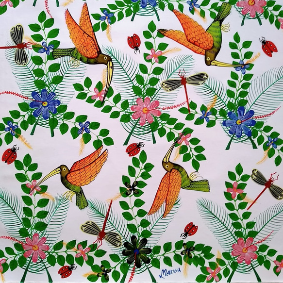 アフリカの絵画 アフリカ絵画『 Kiboko and animals 』ティンガティンガ by