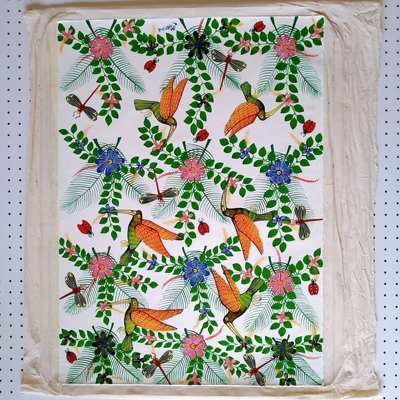 アフリカ絵画 『 Birds and flowers 』ティンガティンガ by Majidu 58*80cm 2枚目の画像