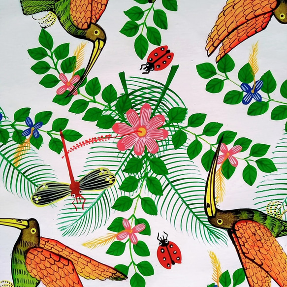 アフリカ絵画 『 Birds and flowers 』ティンガティンガ by Majidu 58*80cm 3枚目の画像