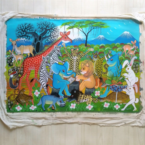 アフリカ絵画 『 Animals meeting 』ティンガティンガ by Mabusa