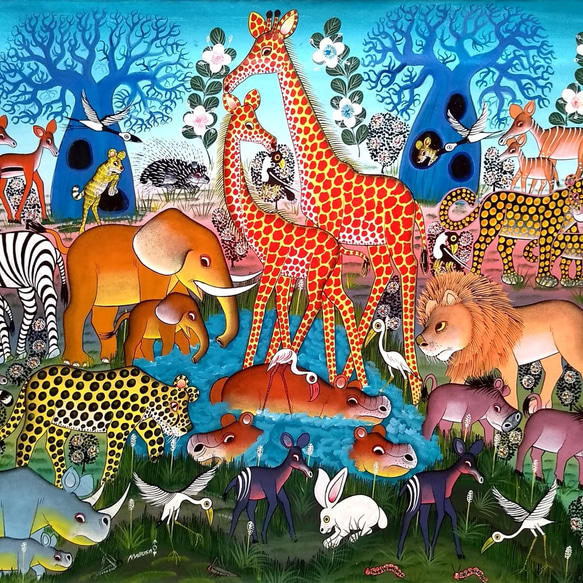 アフリカ絵画 『 Blue baobab 』ティンガティンガ by Mabusa 80