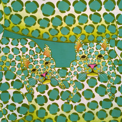 アフリカ絵画 『 Green Leopard family 』ティンガティンガ by Zuberi 50*70cm 3枚目の画像