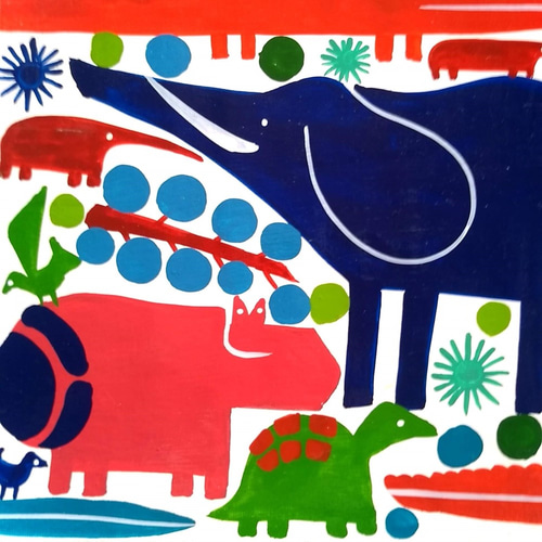 アフリカ絵画『 Animal puzzle 3 』ティンガティンガ by Zuberi 45