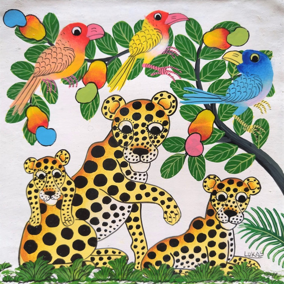 アフリカ絵画『 Cheetahs and cashews 』ティンガティンガ by