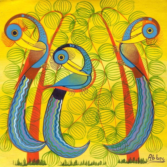 アフリカ絵画『 Three birds 』ティンガティンガ by Abbas 20