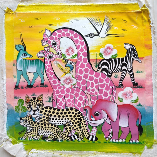 アフリカ絵画『 Animals / sunset 』ティンガティンガ by Raymond 20*20cm 絵画 Duka La ～アフリカ雑貨と山と～  通販｜Creema(クリーマ) 12614319