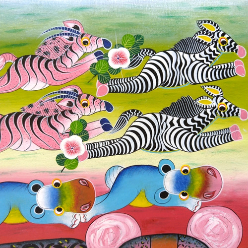 アフリカ絵画『 Animal's Day & Night 』ティンガティンガ by