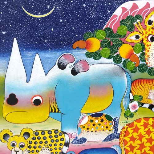 アフリカ絵画『 Animal's Day & Night 』ティンガティンガ by