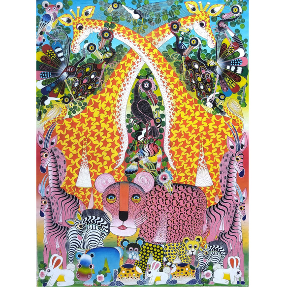 アフリカ絵画『 Leopard and animals 』ティンガティンガ by アフリカ絵画『 Leopard and animals 』ティンガティンガ by