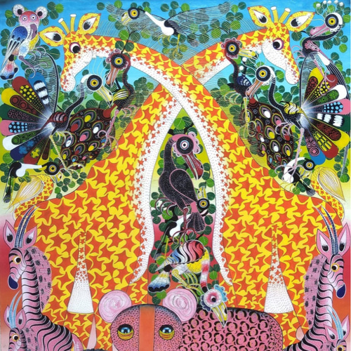 アフリカ絵画『 Leopard and animals 』ティンガティンガ by アフリカ絵画『 Leopard and animals 』ティンガティンガ by