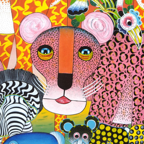 アフリカ絵画『 Leopard and animals 』ティンガティンガ by Yaphidu 