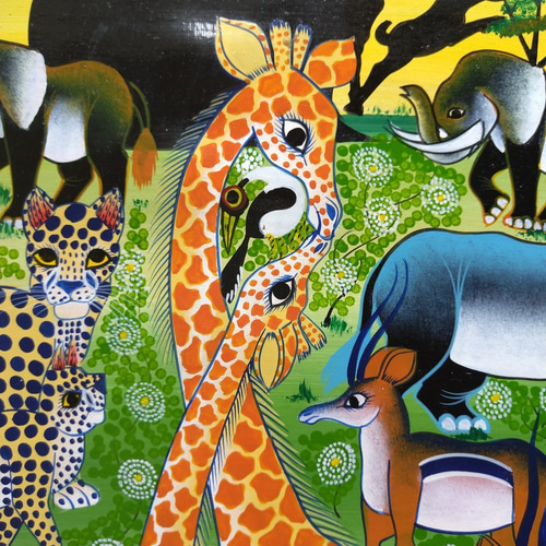 アフリカ絵画『 Sunset safari 2 』ティンガティンガ by Zuberi