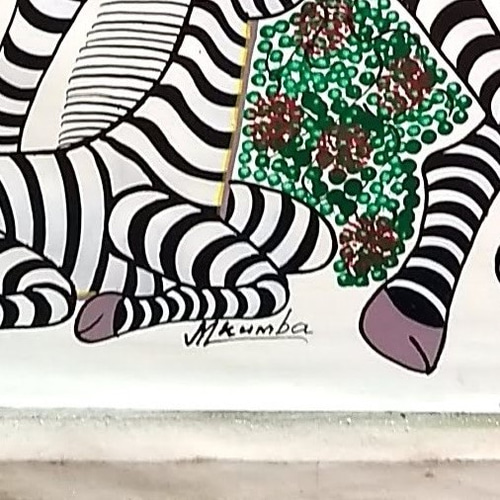 アフリカ絵画 『 Zebra mama and babies 』ティンガティンガ by