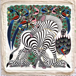 アフリカ絵画 『 Zebra mama and babies 』ティンガティンガ by Mkumba 60*60cm 5枚目の画像