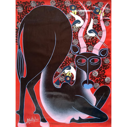アフリカ絵画『 Red classic gazelle 』ティンガティンガ by Mustapha