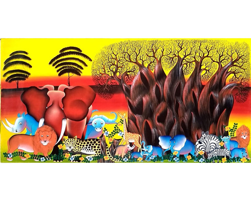 ☆50%off☆ アフリカ絵画『 Big 5＆ Animals 』ティンガティンガ