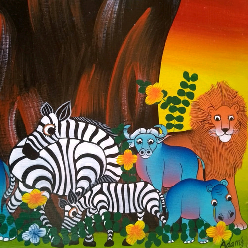ティンガティンガ　Adams　サバンナの動物たち Adams 作　アフリカ絵画 ティンガティンガ Adams サバンナの動物たち ｜株式会社 e-ルート
