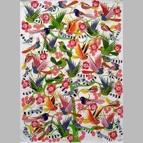 アフリカ絵画『 Birds & Flowers in white 』ティンガティンガ アフリカ絵画『 Birds & Flowers in white 』ティンガティンガ
