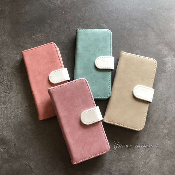 スウェード調/バイカラー/iPhone8/iPhone SE2/iPhone 12/Android/手帳型 2枚目の画像
