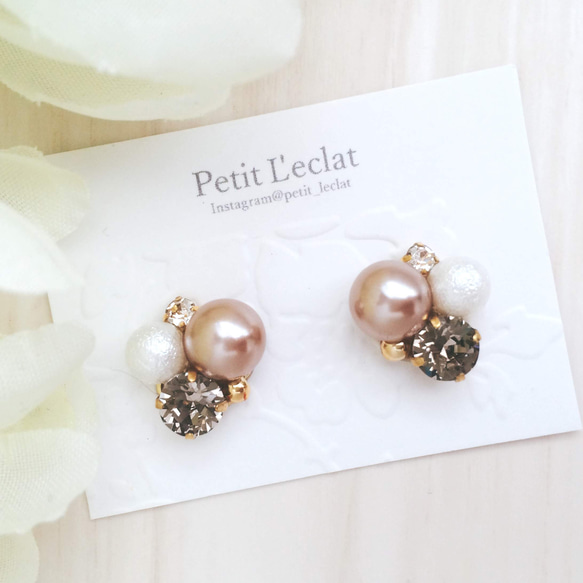 ベージュpearl×グレージュbijouピアス/イヤリング 1枚目の画像