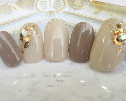 No.187 アンティーク調×シェルネイル ネイルチップ（つけ爪） kuma