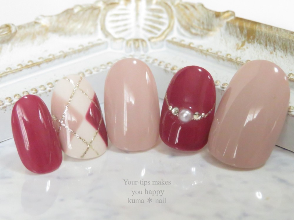 【着画あり】くまネイル　アーガイル柄ネイル　癒しネイル　シンプルネイル 【着画あり】くまネイル　アーガイル柄ネイル　癒しネイル　シンプルネイル