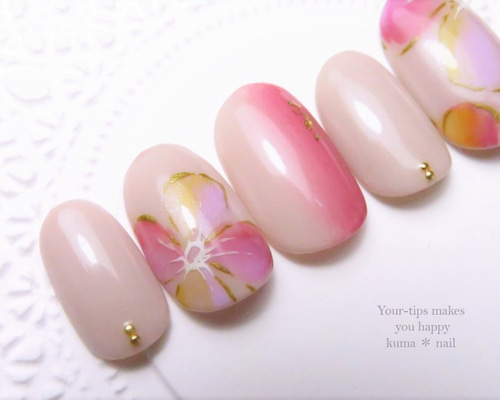No.220 ニュアンスフラワーネイル(ラベンダーカラー) ネイルチップ