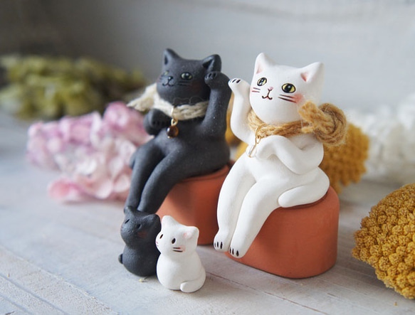 【陶器の招き猫】座る白猫d 9枚目の画像