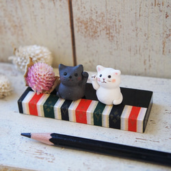 【陶器の小さな招き猫】白黒対e 5枚目の画像
