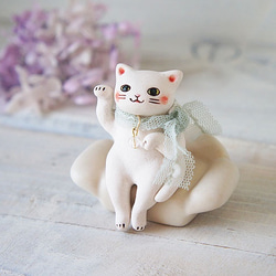 【陶器の招き猫】白猫ストール＆ソファセット＊a 1枚目の画像