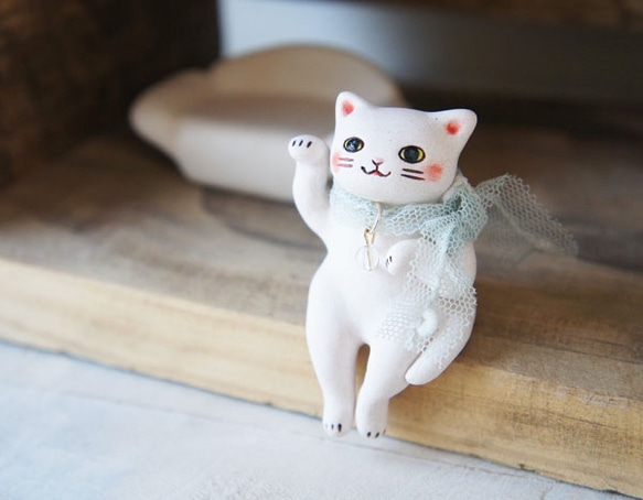 【陶器の招き猫】白猫ストール＆ソファセット＊a 6枚目の画像