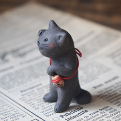 陶器【笑う招き猫】黒猫右手上a 5枚目の画像