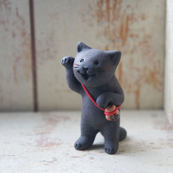 陶器【笑う招き猫】黒猫右手上a 7枚目の画像