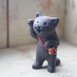 陶器【笑う招き猫】黒猫右手上a 8枚目の画像