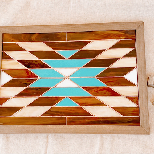 ネイティブ・オルテガ柄 ステンドグラスパネル （額付き B4サイズ