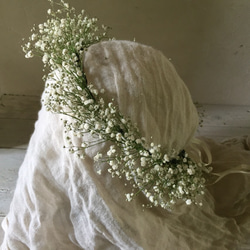 ウエディング＊ドライフラワーかすみ草の花冠(ナチュラル) ヘッド