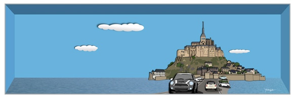 BMW MINI　ミニクーパー　アートイラスト　ポスター　Mont-Saint-Michel 1枚目の画像