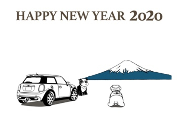 MINI ミニクーパー2020年 お年玉付き「塗り絵」年賀状 ---富士山--- 1枚目の画像