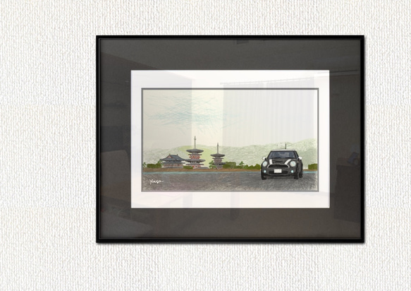 BMW MINI ミニクーパー アート絵画 ポスター 薬師寺 A4サイズ 額