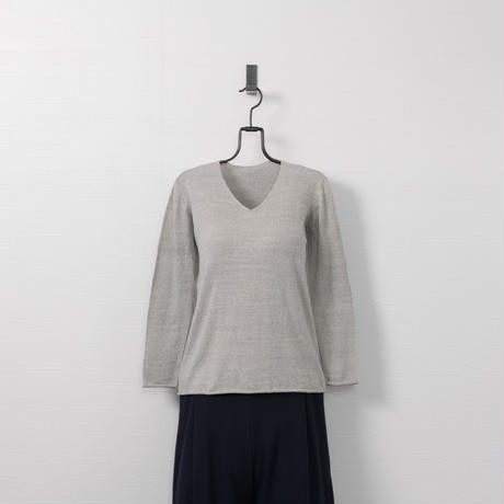 無染色の生成り　バリグレー　Ｖネック長袖ニット　オーガニックコットン100％　ベーシックカラー【TC-18002】