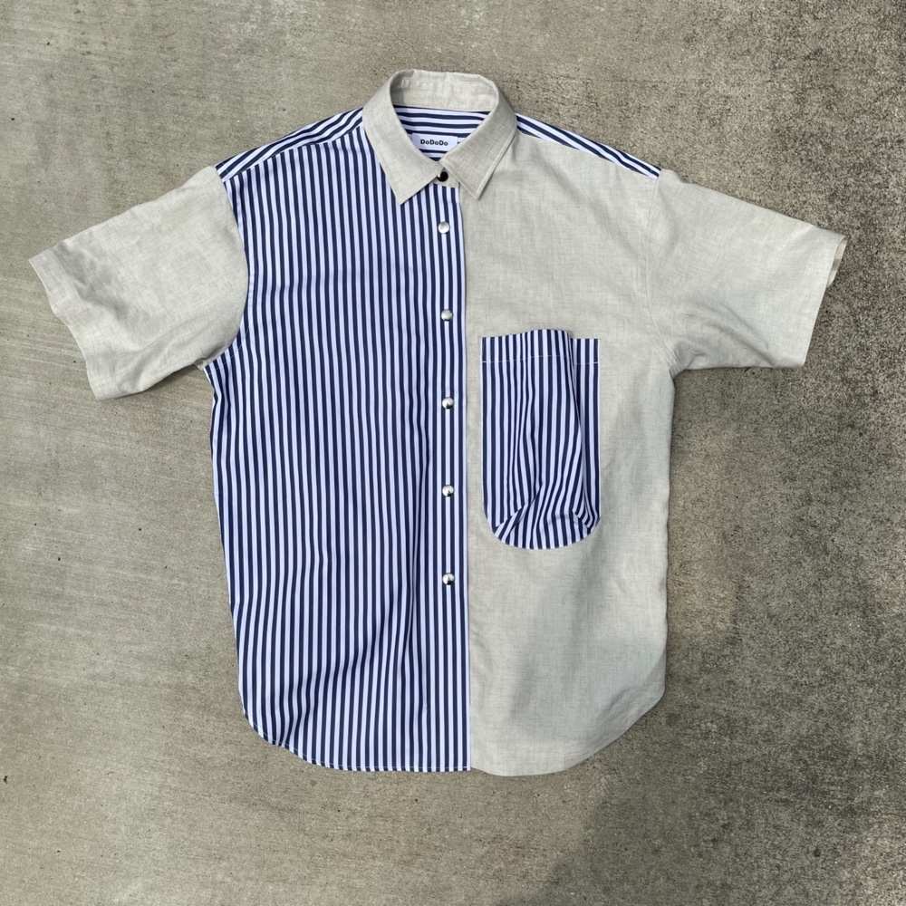 リネン切り替えストライプシャツ