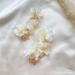 紫陽花　プルメリア　お花　フラワー　結婚式　ウェディング　ブライダル　大ぶりピアス　フォーマル　花嫁 3枚目の画像