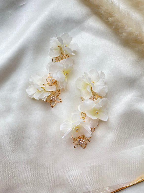 紫陽花　プルメリア　お花　フラワー　結婚式　ウェディング　ブライダル　大ぶりピアス　フォーマル　花嫁 9枚目の画像